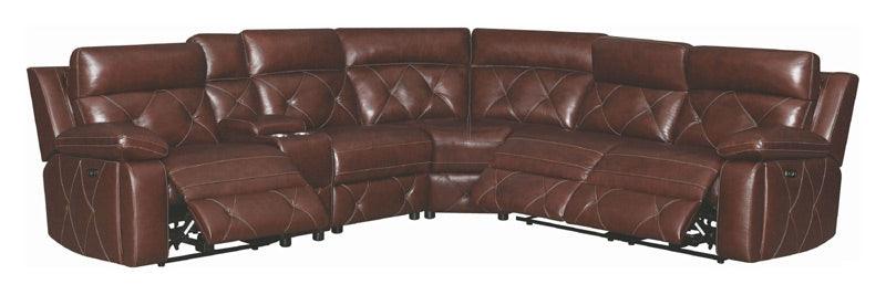 Brown Leather Power Reclining Sectional Chester 603440PP | Coaster | Home Elegance USA