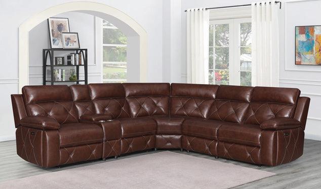 Brown Leather Power Reclining Sectional Chester 603440PP | Coaster | Home Elegance USA