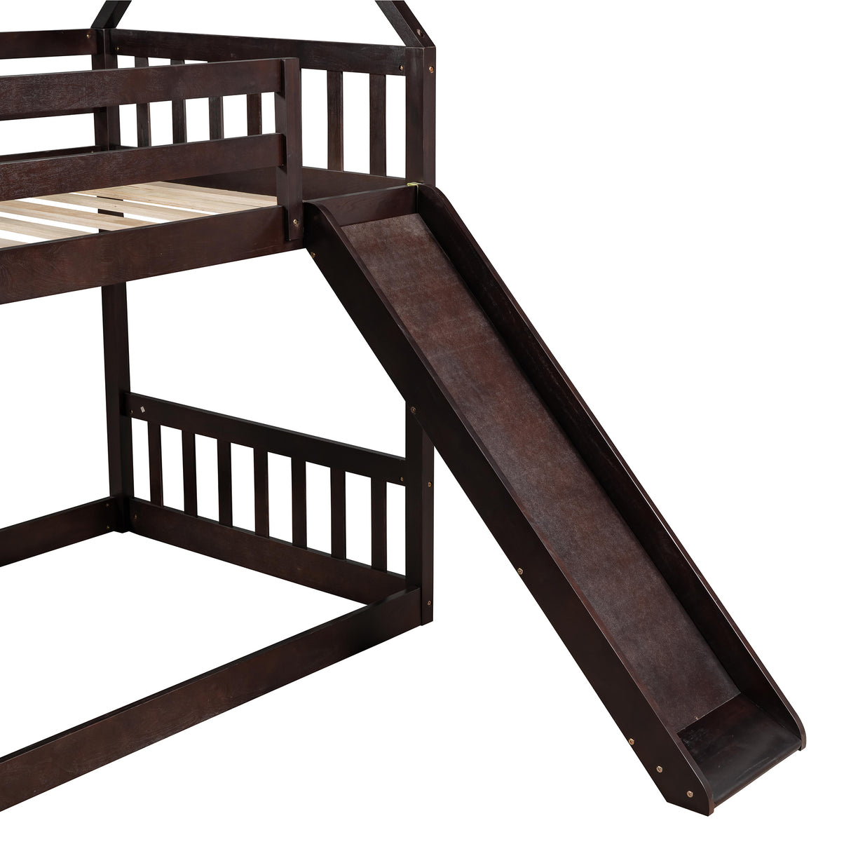 Twin over Twin House Bunk Bed with Slide and Storage Staircase,Espresso - Home Elegance USA