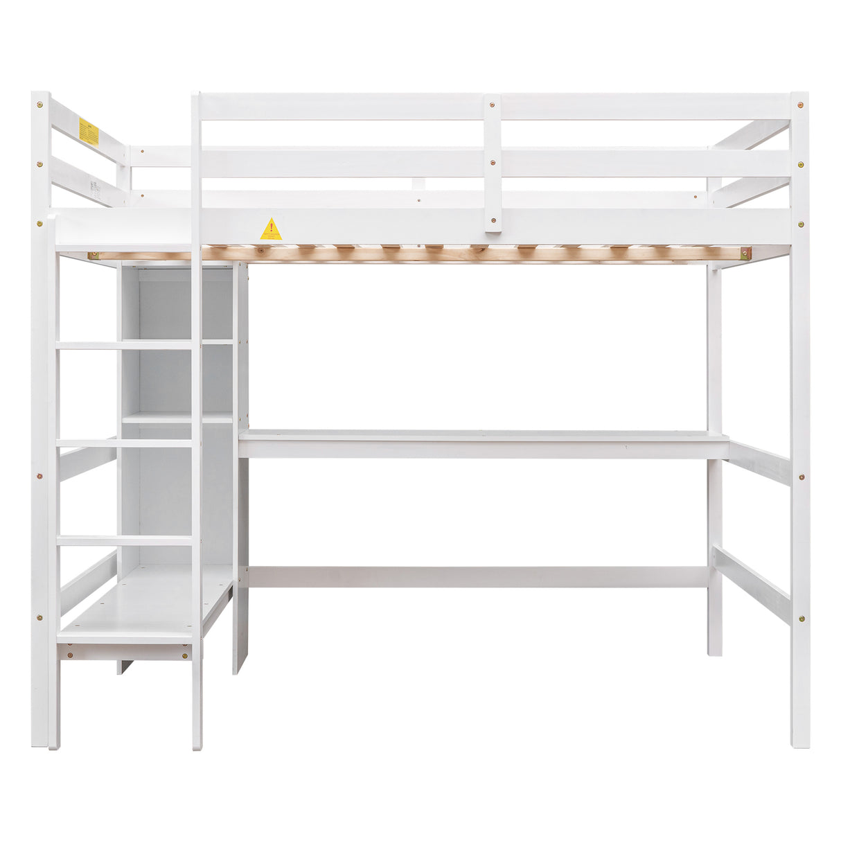 Full Size Loft Bed with Multifunction Shelves and Under-bed Desk, White - Home Elegance USA