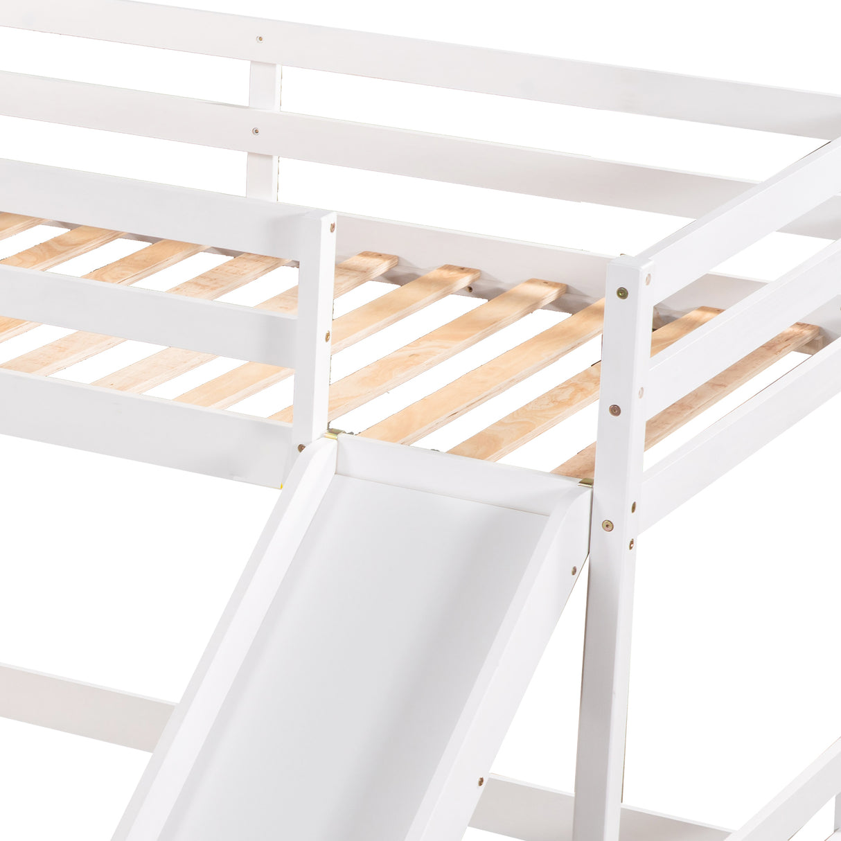 Full and Twin Size L-Shaped Bunk Bed with Slide and Short Ladder,White - Home Elegance USA