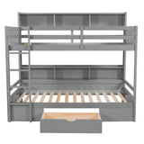 Twin Size Bunk Bed with Built-in Shelves Beside both Upper and Down Bed and Storage Drawer,Gray - Home Elegance USA