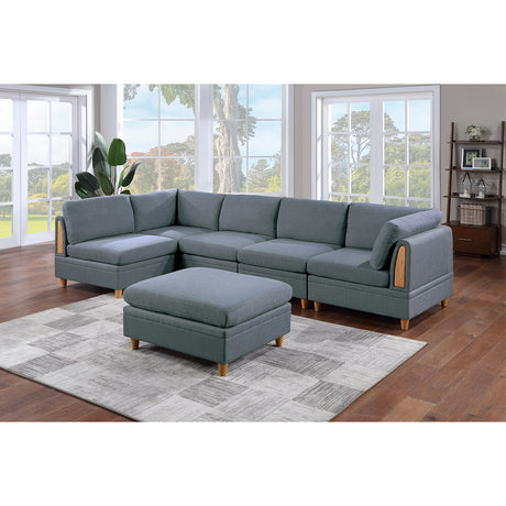 6 Piece Fabric Modular Set with Ottoman in Steel | Home Elegance USA