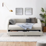 Full Size Daybed with Two Drawers Trundle Upholstered Tufted Sofa Bed, Linen Fabric, Beige (82.5"x58"x34")