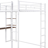 Full Size Metal Loft Bed with 2 Shelves and one Desk ,White (Old SKU: LP000191AAK )