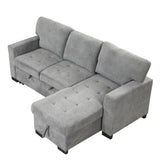 Stylish and Functional Light Chaise Lounge Sectional with Storage Rack Pull-out Bed Drop Down Table  and USB Charger Gray - Home Elegance USA