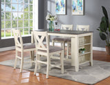 Modern Contemporary 5pc Counter Height High Dining Table w Storage Shelves 4x High Chairs Wooden Kitchen Breakfast Table Dining Room Furniture - Home Elegance USA