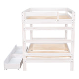 Full over Full Wood Bunk Bed with 2 Drawers, White - Home Elegance USA