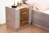 Lorenzo Gold Detailed Nightstand made with Wood in Gray - Home Elegance USA