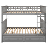 Full over Full Bunk Bed with Drawers, Convertible Beds, Gray(OLD SKU:SM000241AAE) - Home Elegance USA