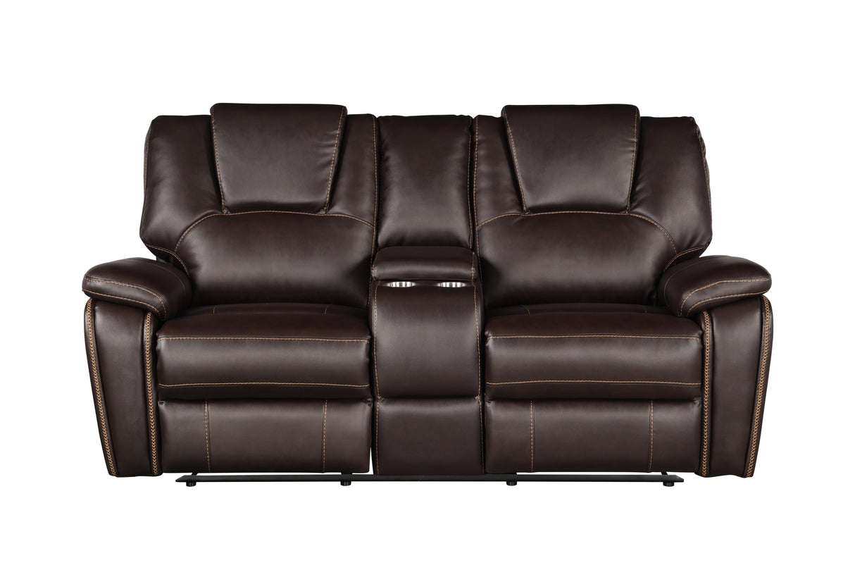 Hong Kong Power Reclining Loveseat made with Faux Leather in Brown Home Elegance USA