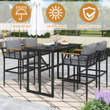 U_Style Steel Outdoor Dining Set with Acacia Wood Armrest Suitable For Patio, Balcony Or Backyard