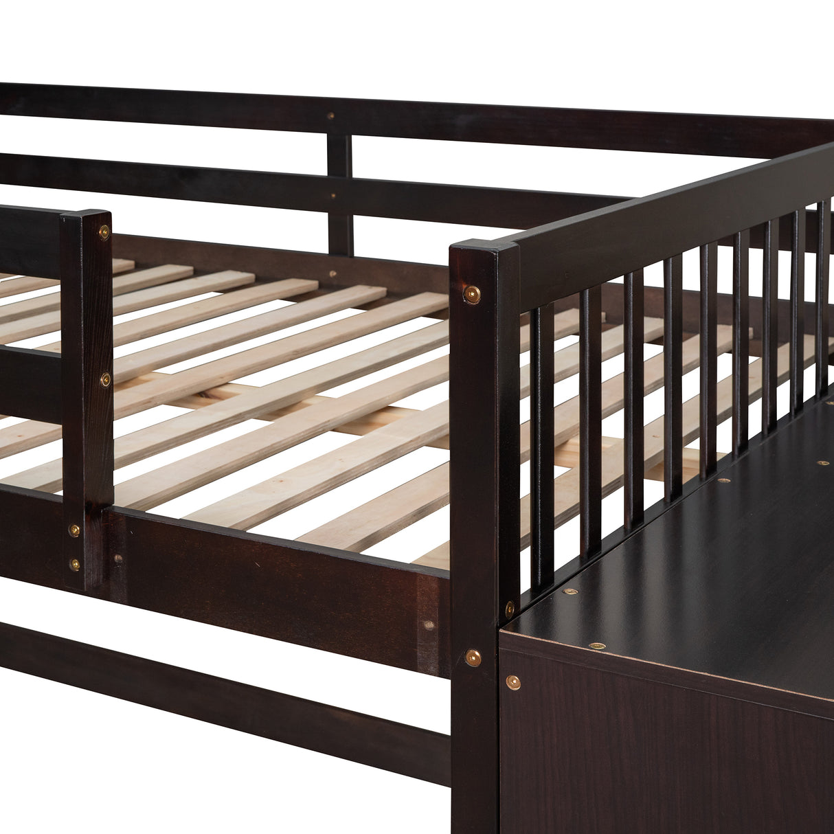 Full over Full Bunk Bed with 4 Drawers and 3 Shelves-Espresso - Home Elegance USA