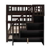 Stairway Full-Over-Full Bunk Bed with Twin size Trundle, Storage and Guard Rail for Bedroom, Dorm - Espresso(OLD SKU :LP001210AAP) - Home Elegance USA