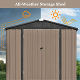 TOPMAX Patio 8ft x6ft Bike Shed Garden Shed, Metal Storage Shed with Lockable Doors, Tool Cabinet with Vents and Foundation Frame for Backyard, Lawn, Garden, Brown