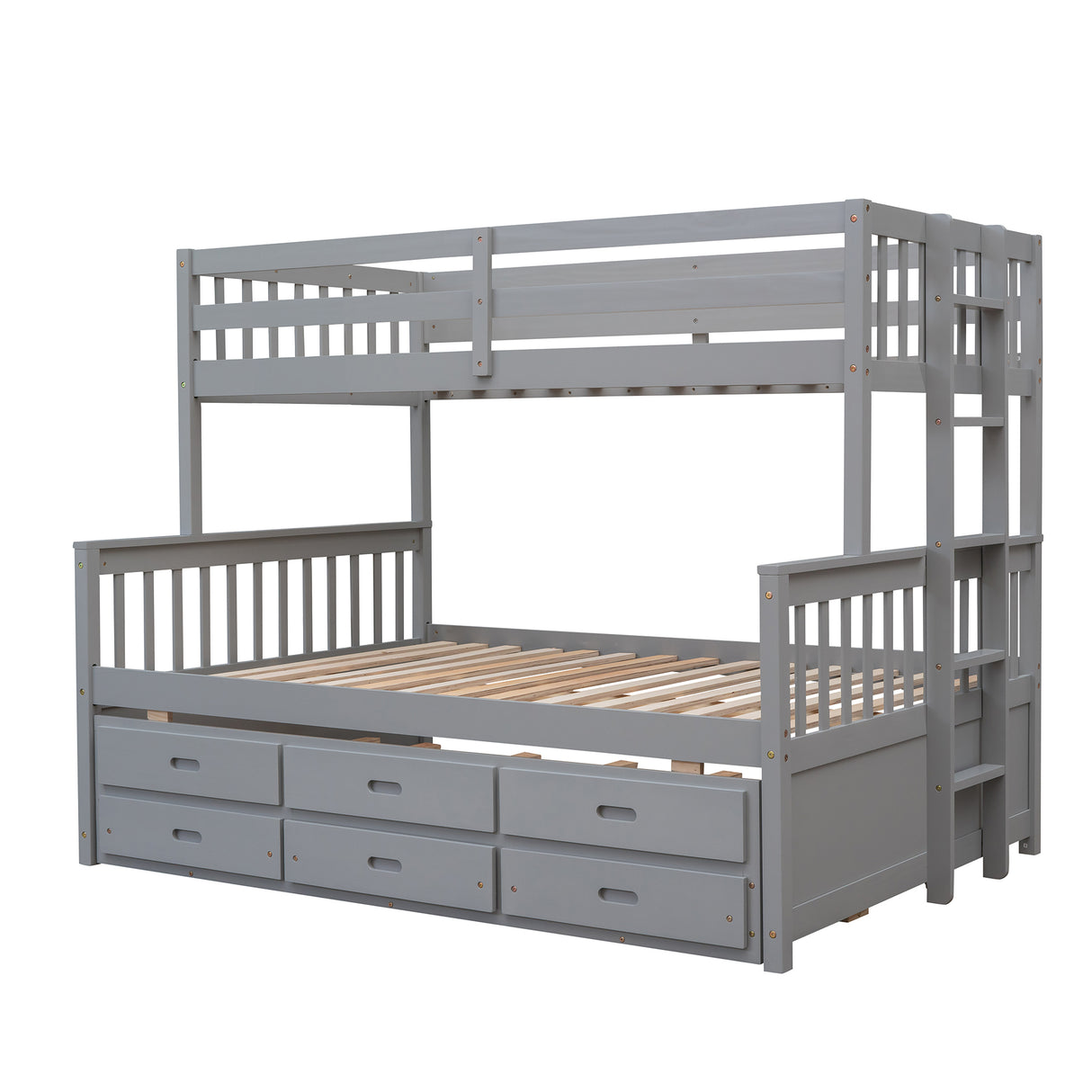 Twin-Over-Full Bunk Bed with Twin size Trundle , Separable Bunk Bed with Drawers for Bedroom - Gray - Home Elegance USA