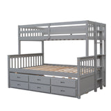 Twin-Over-Full Bunk Bed with Twin size Trundle , Separable Bunk Bed with Drawers for Bedroom - Gray - Home Elegance USA