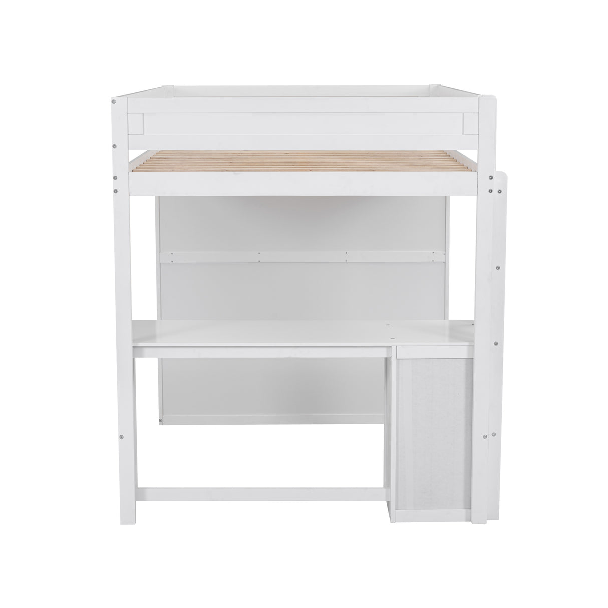 Wood Full Size Loft Bed with Wardrobes and 2-Drawer Desk with Cabinet, White - Home Elegance USA