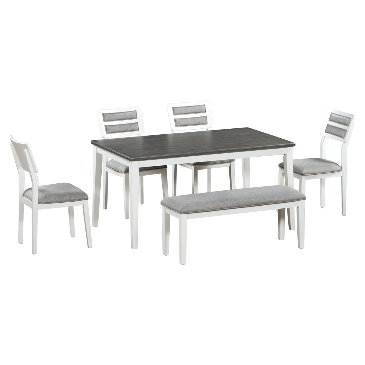 TREXM Classic and Traditional Style 6 - Piece Dining Set, Includes Dining Table, 4 Upholstered Chairs & Bench (White+Gray) - Home Elegance USA