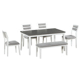 TREXM Classic and Traditional Style 6 - Piece Dining Set, Includes Dining Table, 4 Upholstered Chairs & Bench (White+Gray) - Home Elegance USA
