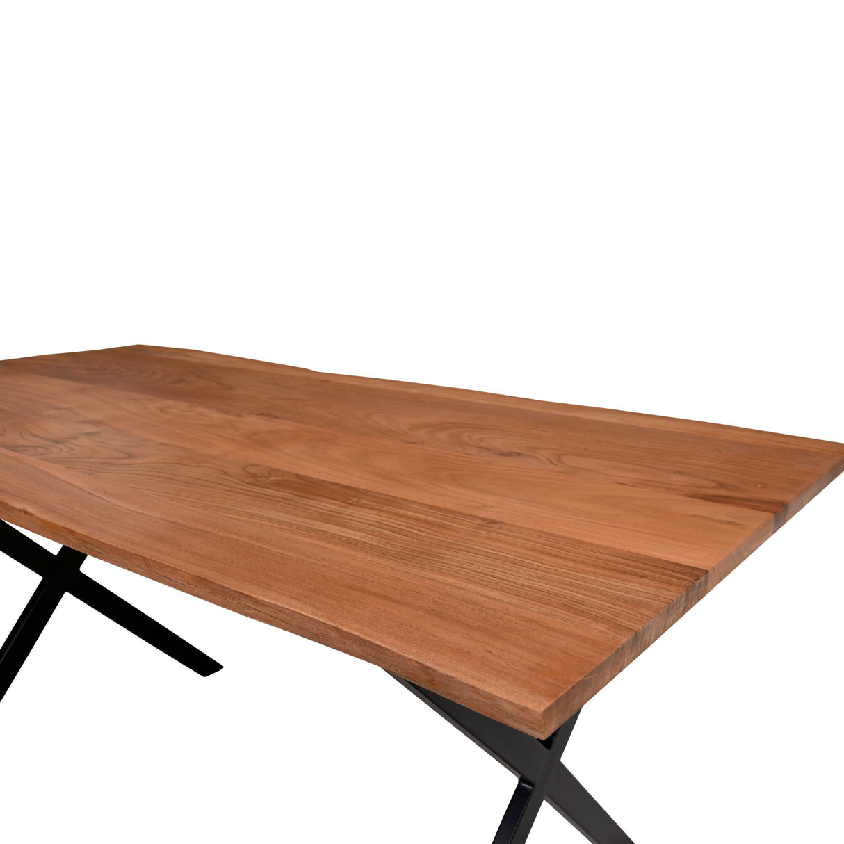 Byron 63 Inch Handcrafted Live Edge Acacia Wood Dining Table, X Shaped Metal Legs, Brown and Black - Home Elegance USA