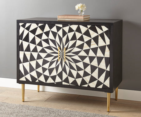 Art Deco Accent Cabinet - Modern Elegance, Kaleidoscope Design - Adjustable Shelves, Brass Legs - Home Elegance USA