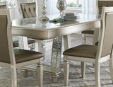 Glamorous Style Dining 7pc Set Champagne Finish Table w Leaf Glass Insert Top Upholstered Tufted 6x Side Chairs Traditional Dining Room Furniture - Home Elegance USA