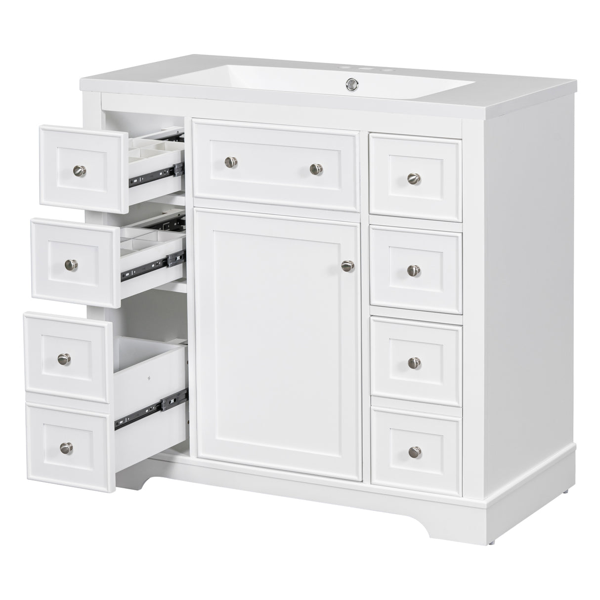 36" Bathroom Vanity with Sink Combo, One Cabinet and Six Drawers, Solid Wood and MDF Board, White - SY999404AAK - image - 23