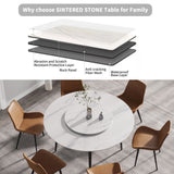 59.05"Modern artificial stone round black metal dining table - can accommodate 6 people - 31.5"white artificial stone turntable - W1535S00011 - image - 5