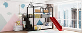 Twin Over Twin Metal Bunk Bed ,Metal Housebed with Slide and Storage Stair,Black with Red Slide(OLD SKU:LP000195AAJ) - Home Elegance USA