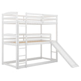 Twin over Twin over Twin Adjustable Triple Bunk Bed with Ladder and Slide,White(OLD SKU:SM000508AAK) - Home Elegance USA