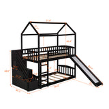 Twin Over Twin Bunk Bed with Drawers and Slide, House Bed with Slide,Espresso(OLD SKU :LP000215AAP) - Home Elegance USA