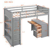 Twin Size Loft Bed with Ladder, Shelves, and Desk, Gray - Home Elegance USA