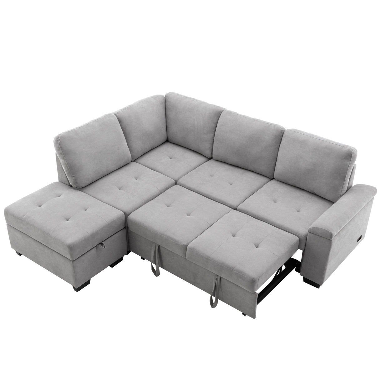 Sleeper Sectional Sofa, L-Shape Corner Couch Sofa-Bed with Storage Ottoman & Hidden Arm Storage & USB Charge  for Living Room Apartment, Gray - Home Elegance USA