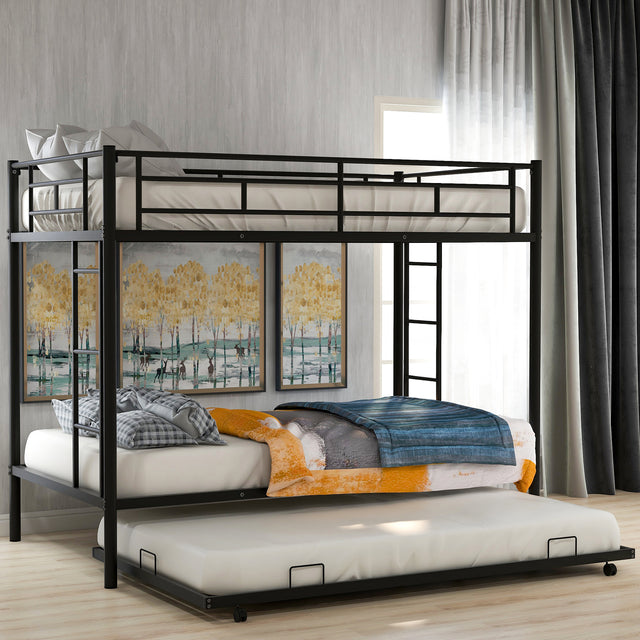 Twin over Twin Bunk Bed with Trundle, Black - Home Elegance USA