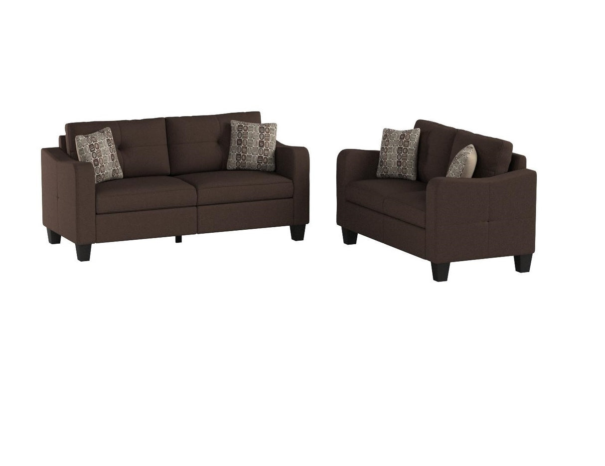 Living Room Furniture 2pc Sofa Set Chocolate Polyfiber Sofa And Loveseat w pillows Cushion Couch Home Elegance USA