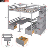 Full over Full Size Bunk Bed with staircase,the Down Bed can be Convertible to Seats and Table Set,Grey - Home Elegance USA