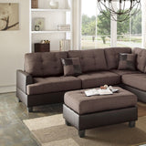 Sectional Sofa Chocolate Polyfiber Cushion Tufted Reversible 3pc Sectional Sofa, Chaise  Ottoman Living Room Furniture - Home Elegance USA