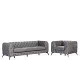 Modern 3-Piece Sofa Sets with Sturdy Metal Legs,Velvet Upholstered Couches Sets Including Three Seat Sofa, Loveseat and Single Chair for Living Room Furniture Set,Gray Home Elegance USA