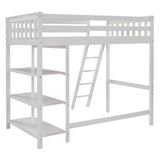 Loft Bed with Storage Shelves, Pine Wooden Loft Bed , No Box Spring Needed,Twin,White - Home Elegance USA