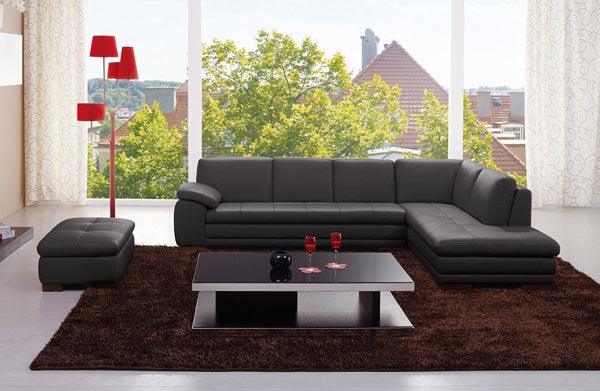 625 Grey Italian Leather Laf Sectional With Ottoman - 1754431131 - Lhfc - Ott - G | J&M | Home Elegance USA