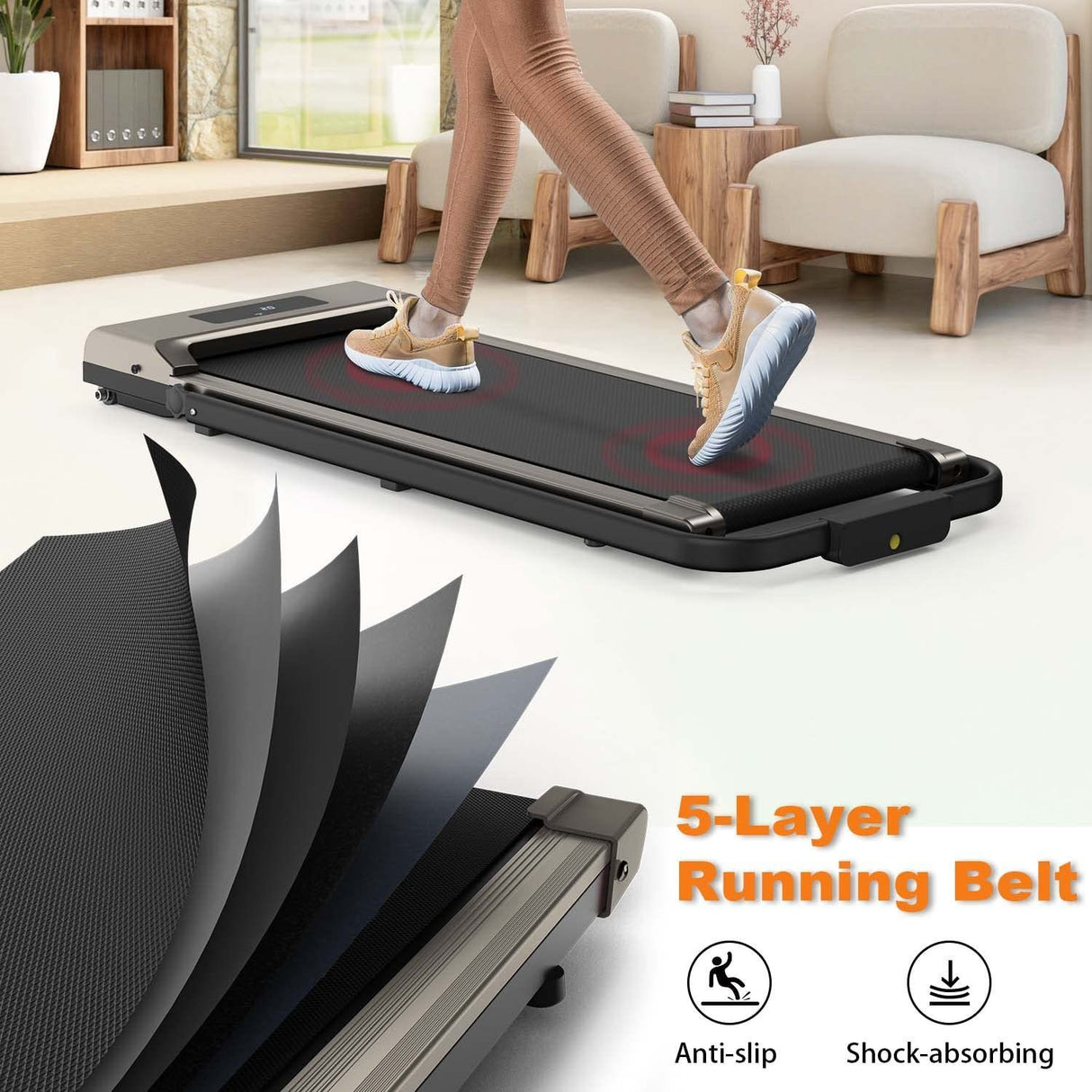 Under Desk Treadmills Low Noise Walking Pad for Home/Office Lightweight Portable Running Jogging Machine with Remote Control LED Display