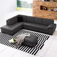 625 Grey Italian Leather Laf Sectional With Ottoman - 1754431131-Lhfc-Ott-G | J&M