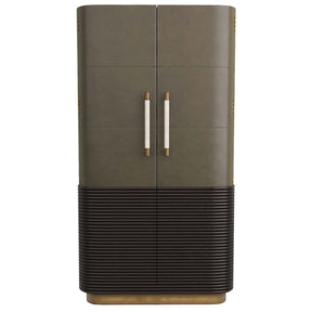 Sherbourne Cabinet – Graphite Leather, Ebony Oak, White Marble, Antique Brass | Arteriors