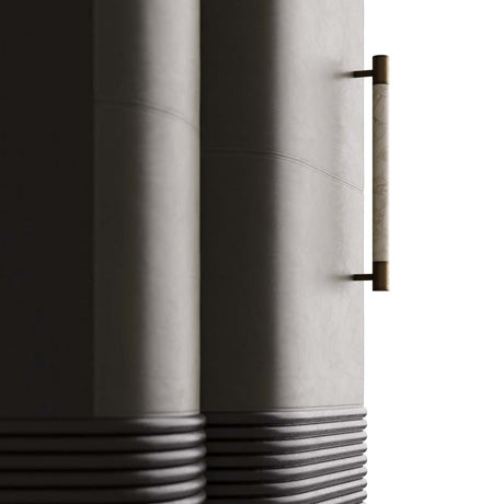 Sherbourne Cabinet – Graphite Leather, Ebony Oak, White Marble, Antique Brass | Arteriors