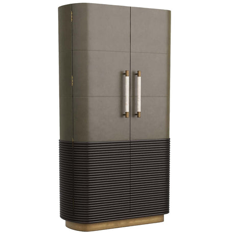 Sherbourne Cabinet – Graphite Leather, Ebony Oak, White Marble, Antique Brass | Arteriors