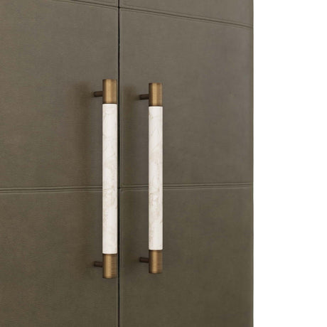 Sherbourne Cabinet – Graphite Leather, Ebony Oak, White Marble, Antique Brass | Arteriors