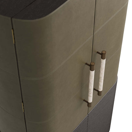 Sherbourne Cabinet – Graphite Leather, Ebony Oak, White Marble, Antique Brass | Arteriors