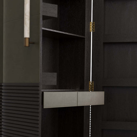 Sherbourne Cabinet – Graphite Leather, Ebony Oak, White Marble, Antique Brass | Arteriors