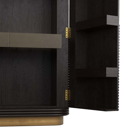 Sherbourne Cabinet – Graphite Leather, Ebony Oak, White Marble, Antique Brass | Arteriors